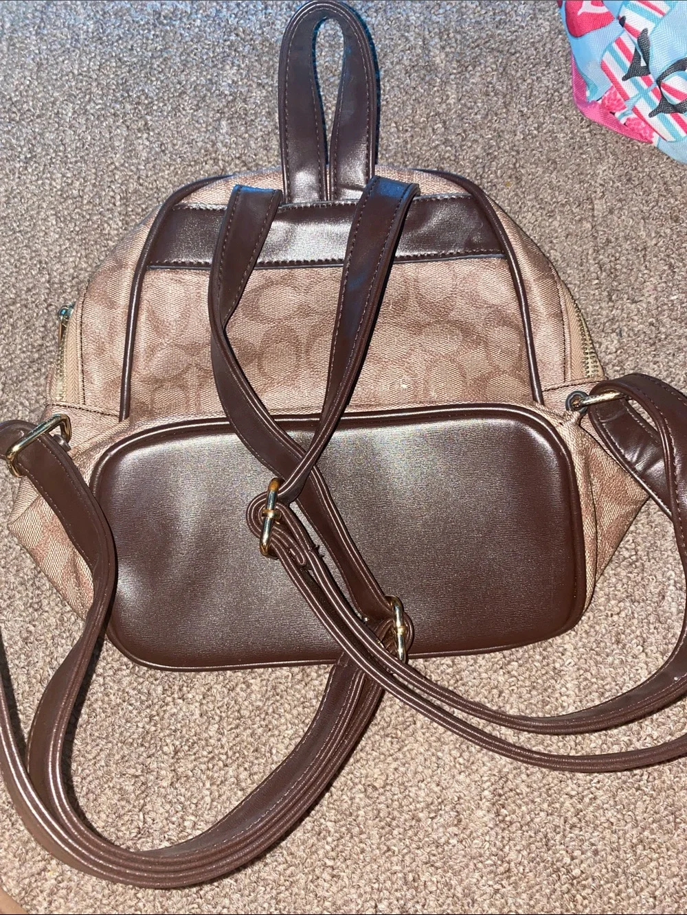 Coach Mini Backpack Signature Canvas with Black Trim and Gold Hardware